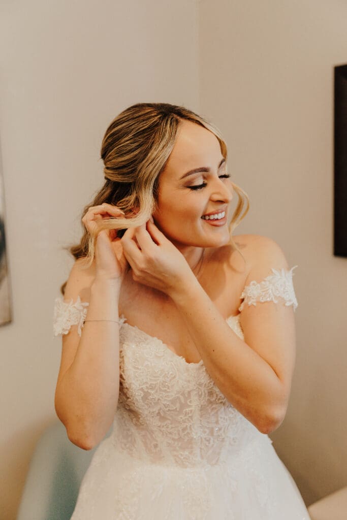 Pacheco Beauty bride at wedding day after styling for professional glam trial